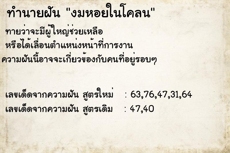 ทำนายฝัน งมหอยในโคลน