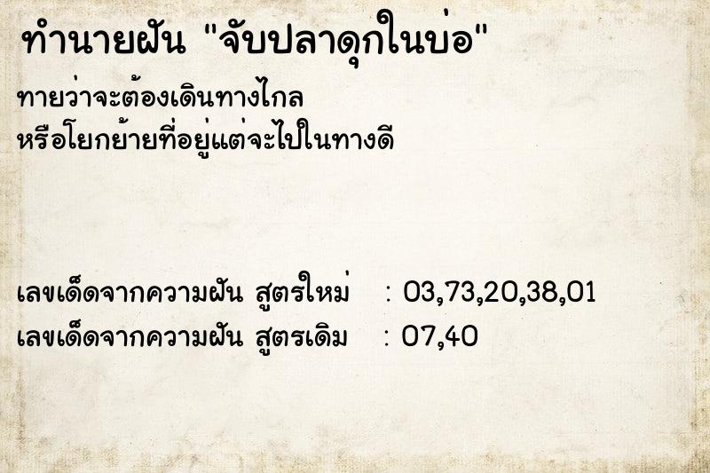 ทำนายฝัน จับปลาดุกในบ่อ