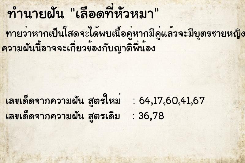 ทำนายฝัน เลือดที่หัวหมา