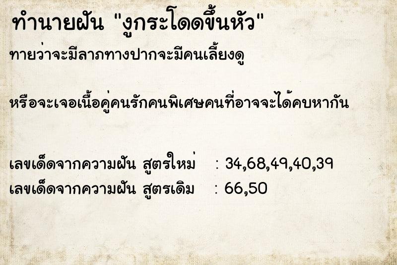 ทำนายฝัน งูกระโดดขึ้นหัว