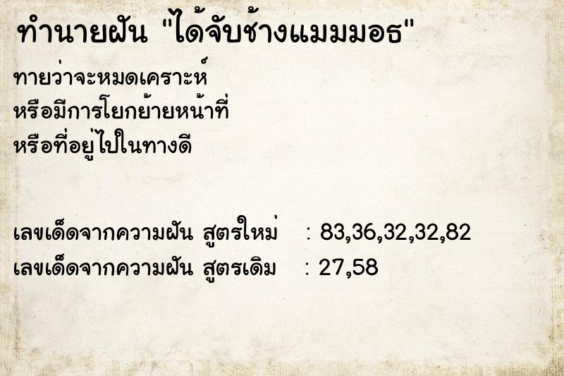 ทำนายฝัน ได้จับช้างแมมมอธ