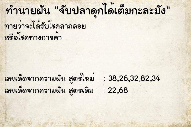 ทำนายฝัน จับปลาดุกได้เต็มกะละมัง