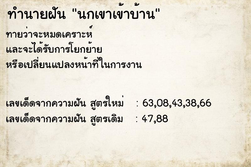 ทำนายฝัน นกเขาเข้าบ้าน