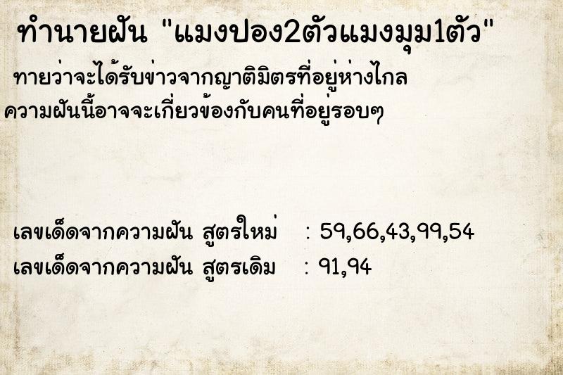 ทำนายฝัน แมงปอง2ตัวแมงมุม1ตัว