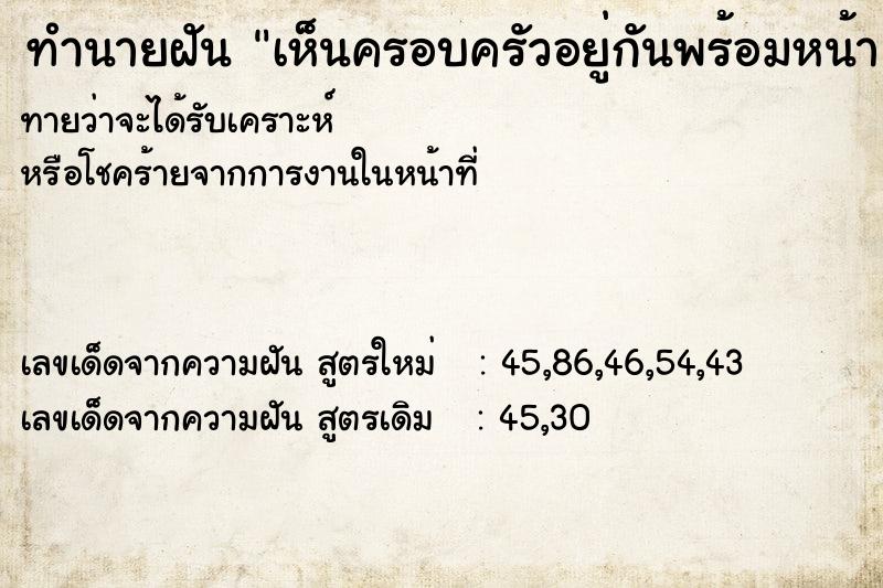 ทำนายฝัน เห็นครอบครัวอยู่กันพร้อมหน้า