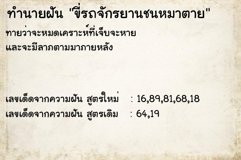 ทำนายฝัน ขี่รถจักรยานชนหมาตาย