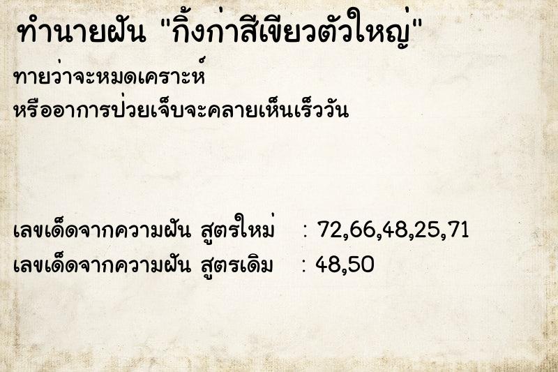 ทำนายฝัน กิ้งก่าสีเขียวตัวใหญ่่  เลขนำโชค 