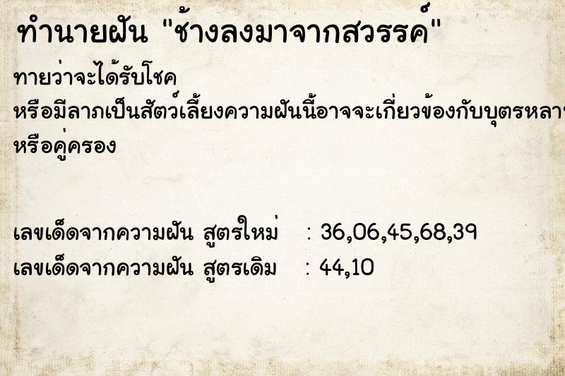 ทำนายฝัน ช้างลงมาจากสวรรค์