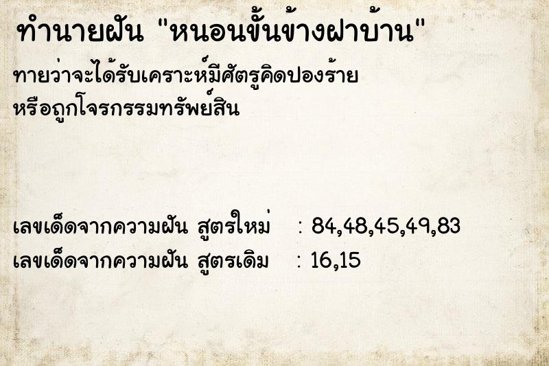 ทำนายฝัน หนอนขั้นข้างฝาบ้าน