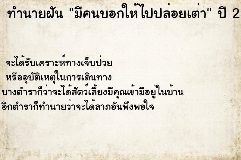 ทำนายฝัน มีคนบอกให้ไปปล่อยเต่า