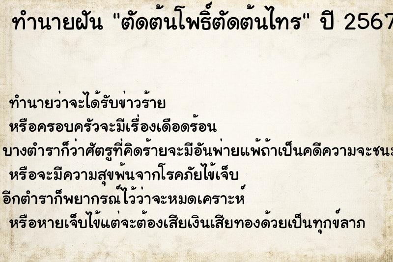 ทำนายฝัน ตัดต้นโพธิ์ตัดต้นไทร