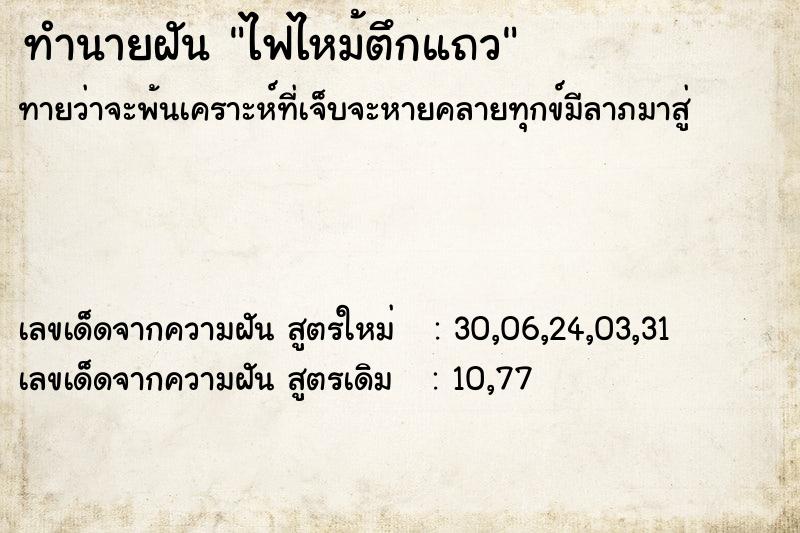 ทำนายฝัน ไฟไหม้ตึกแถว