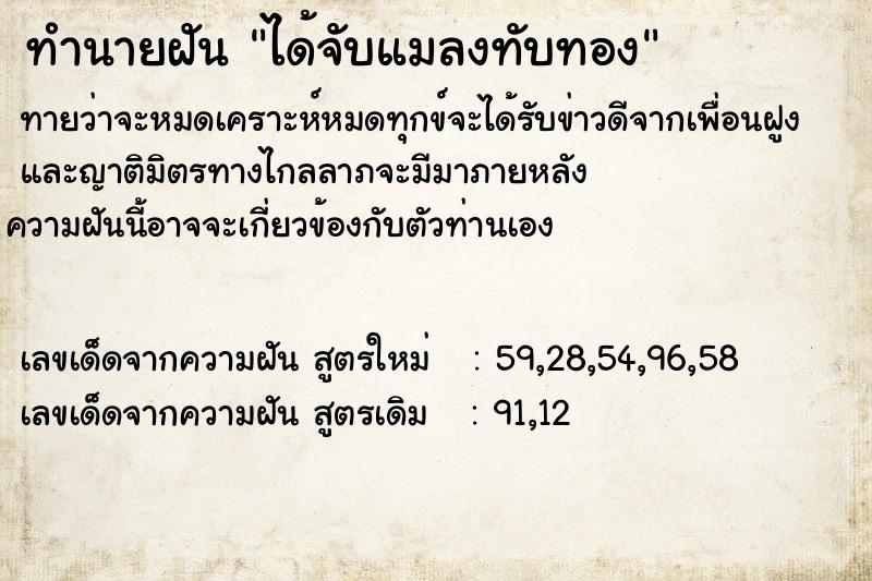 ทำนายฝัน ได้จับแมลงทับทอง