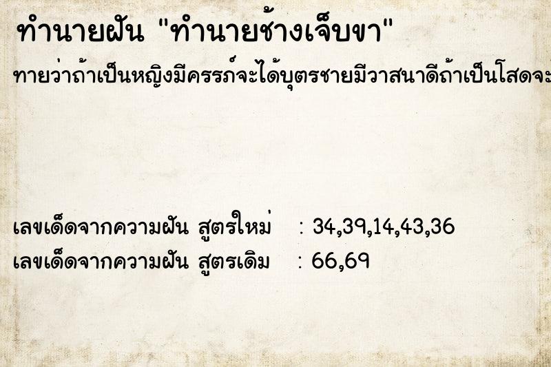 ทำนายฝัน ทำนายช้างเจ็บขา