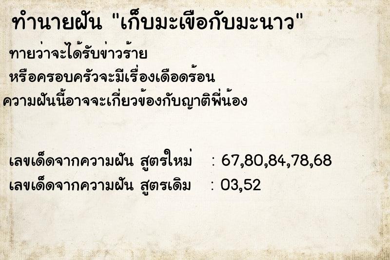 ทำนายฝัน เก็บมะเขือกับมะนาว