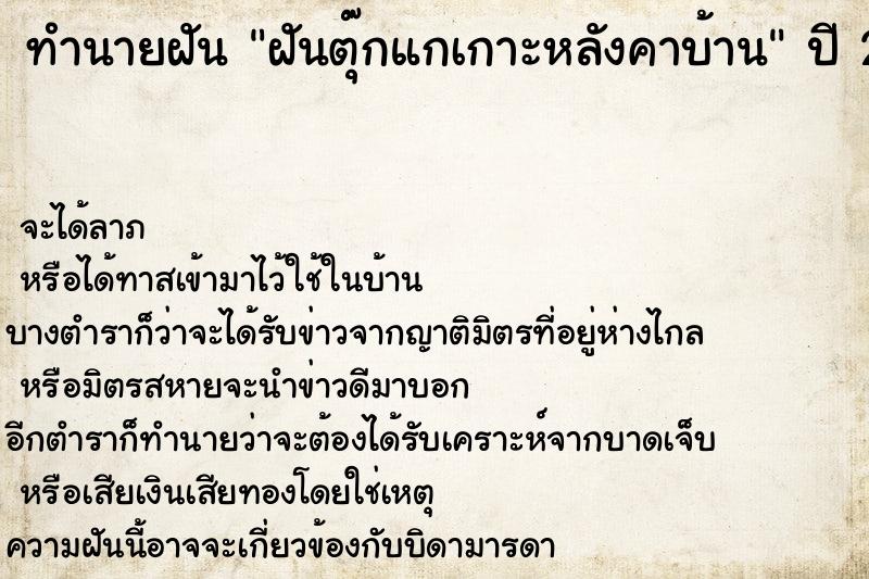 ทำนายฝัน ฝันตุ๊กแกเกาะหลังคาบ้าน