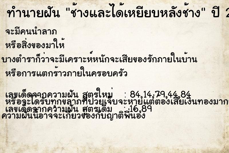 ทำนายฝัน ช้างและได้เหยียบหลังช้าง