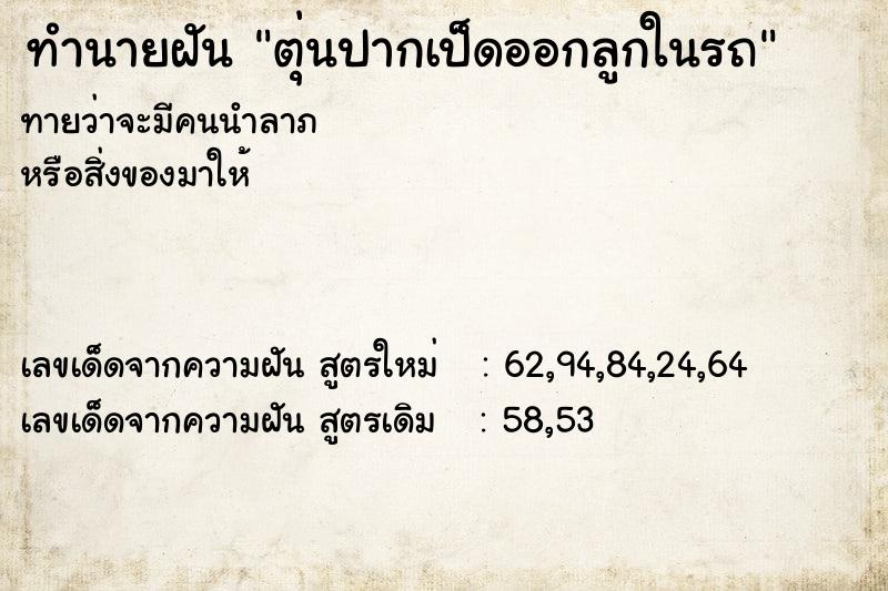 ทำนายฝัน ตุ่นปากเป็ดออกลูกในรถ