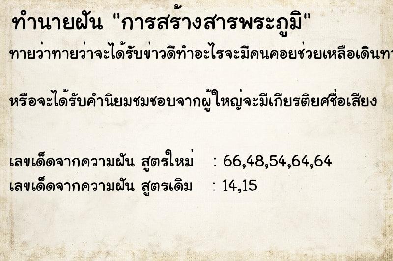 ทำนายฝัน การสร้างสารพระภูมิ