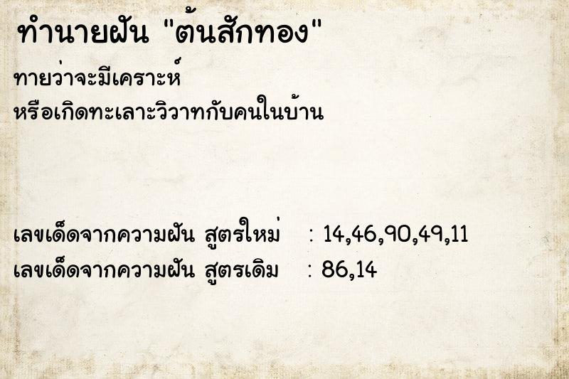 ทำนายฝัน ต้นสักทอง