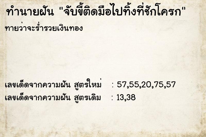 ทำนายฝัน จับขี้ติดมือไปทิ้งที่ชักโครก