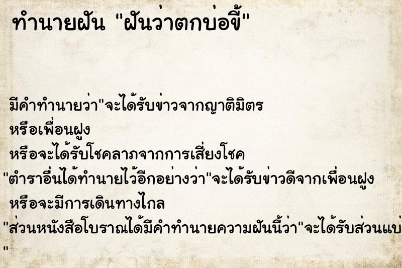 ทำนายฝัน ฝันว่าตกบ่อขี้  เลขนำโชค 