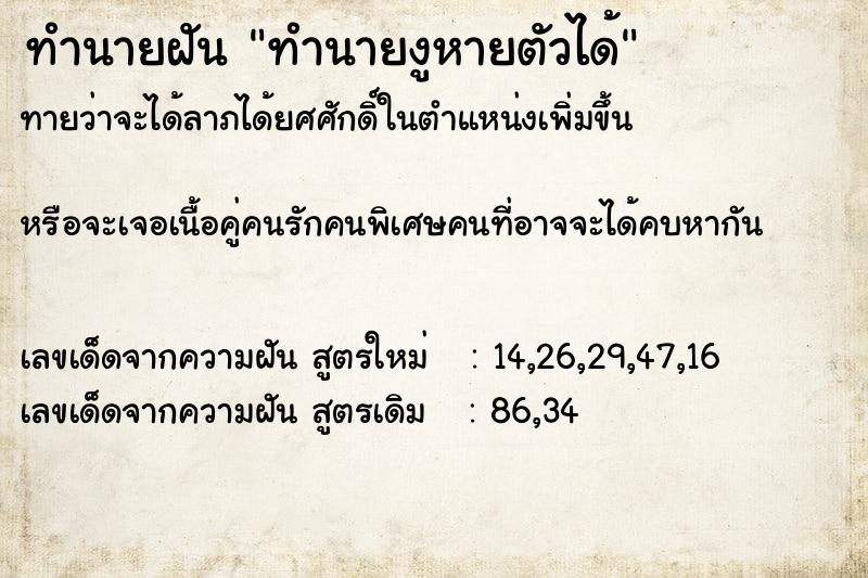 ทำนายฝัน ทำนายงูหายตัวได้