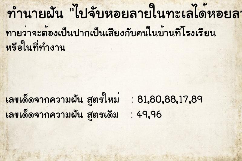 ทำนายฝัน ไปจับหอยลายในทะเลได้หอยลายเยอะมาก