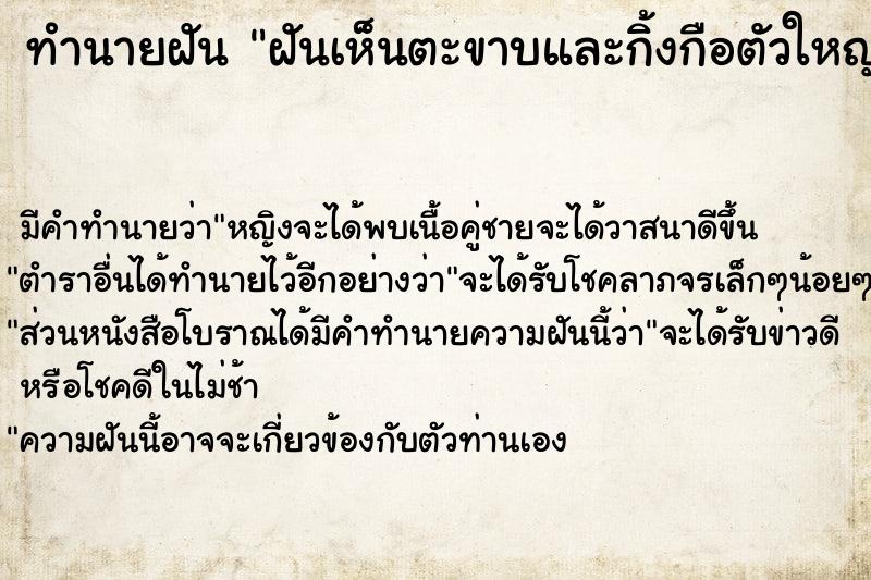 ทำนายฝัน ฝันเห็นตะขาบและกิ้งกือตัวใหญ่มาก