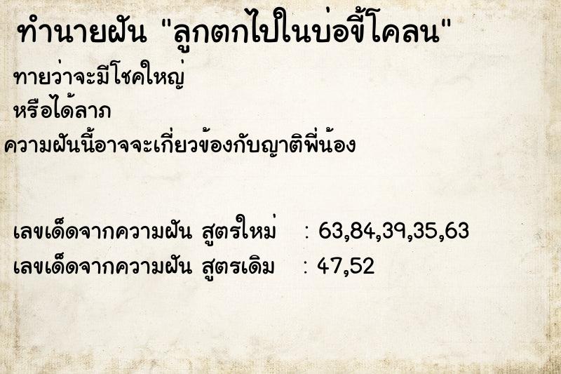 ทำนายฝัน ลูกตกไปในบ่อขี้โคลน