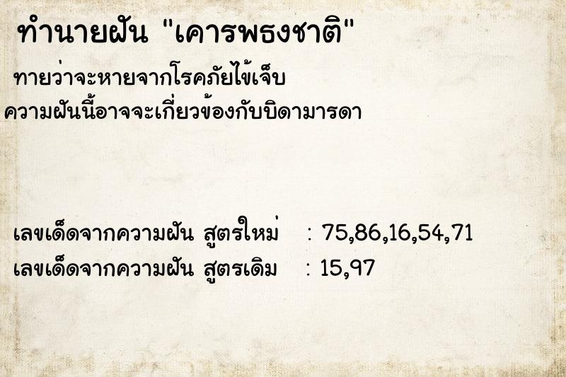 ทำนายฝัน เคารพธงชาติ  เลขนำโชค 