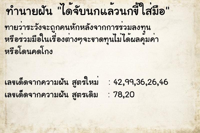 ทำนายฝัน ได้จับนกแล้วนกขี้ใส่มือ