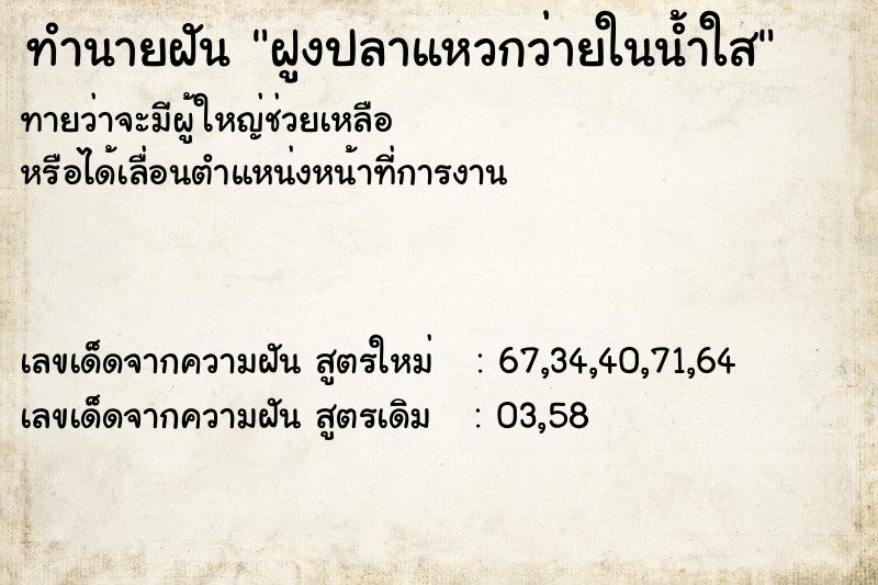 ทำนายฝัน ฝูงปลาแหวกว่ายในน้ำใส