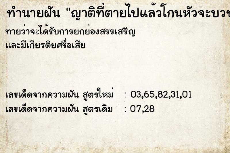 ทำนายฝัน ญาติที่ตายไปแล้วโกนหัวจะบวช  เลขนำโชค 