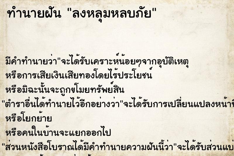 ทำนายฝัน ลงหลุมหลบภัย