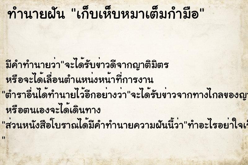 ทำนายฝัน เก็บเห็บหมาเต็มกำมือ