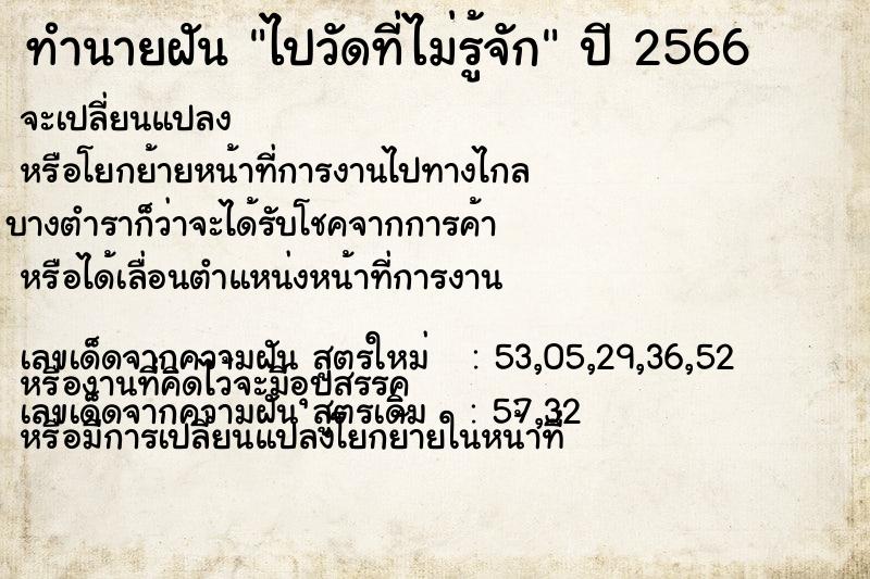 ทำนายฝัน ไปวัดที่ไม่รู้จัก  เลขนำโชค 