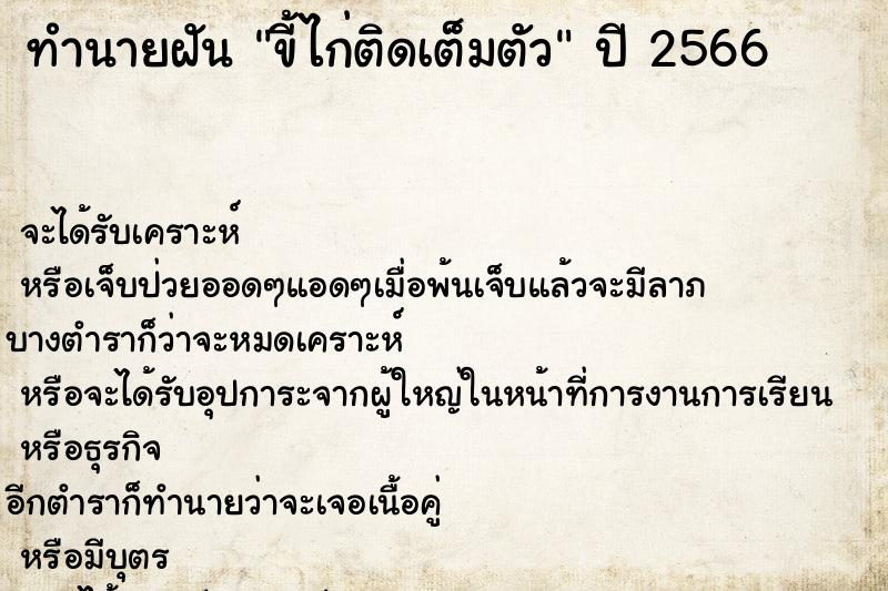 ทำนายฝัน ขี้ไก่ติดเต็มตัว