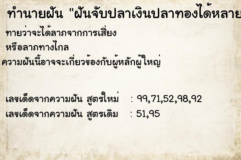 ทำนายฝัน ฝันจับปลาเงินปลาทองได้หลายตัว