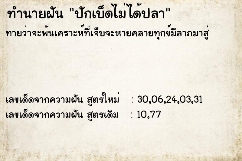 ทำนายฝัน ปักเบ็ดไม่ได้ปลา