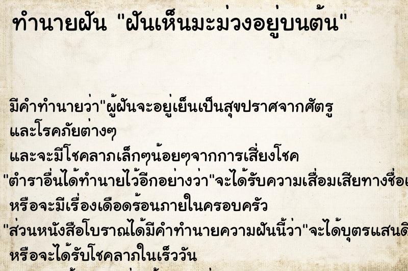 ทำนายฝัน ฝันเห็นมะม่วงอยู่บนต้น