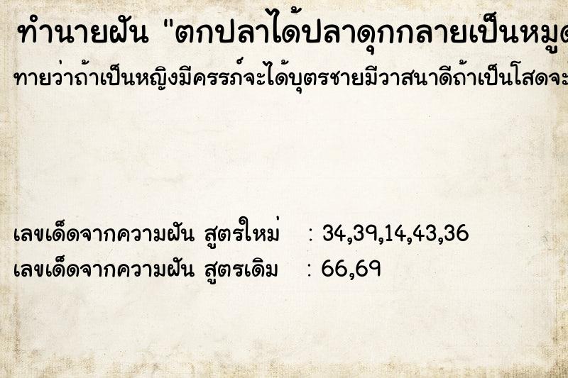 ทำนายฝัน ตกปลาได้ปลาดุกกลายเป็นหมูดำ