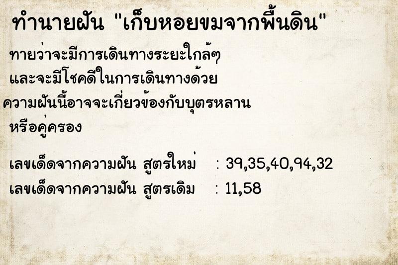 ทำนายฝัน เก็บหอยขมจากพื้นดิน