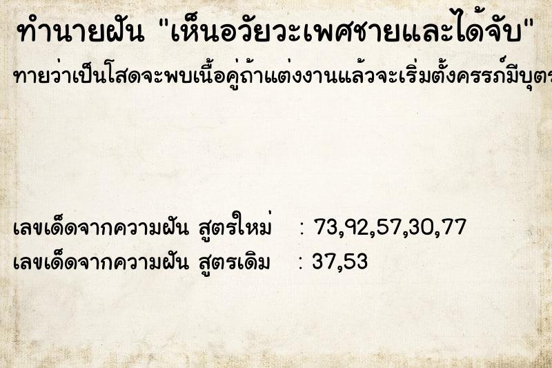 ทำนายฝัน เห็นอวัยวะเพศชายและได้จับ