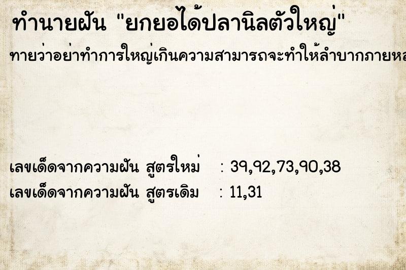 ทำนายฝัน ยกยอได้ปลานิลตัวใหญ่