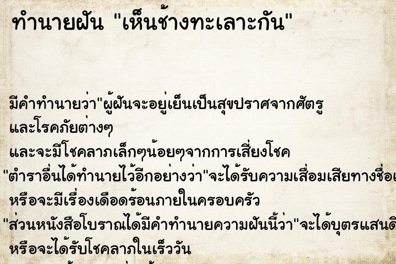 ทำนายฝัน เห็นช้างทะเลาะกัน