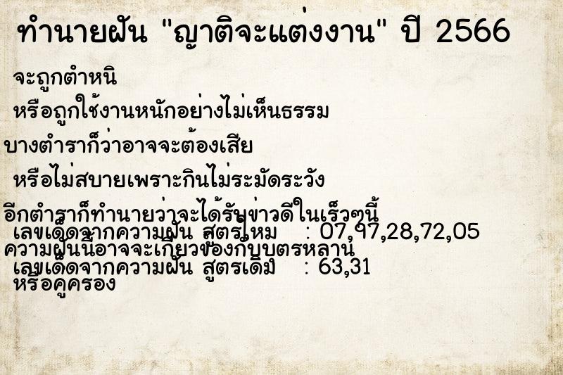 ทำนายฝัน ญาติจะแต่งงาน