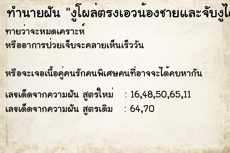 ทำนายฝัน งูโผล่ตรงเอวน้องชายและจับงูได้