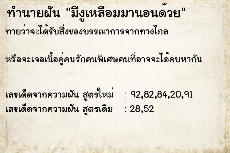 ทำนายฝัน มีงูเหลือมมานอนด้วย