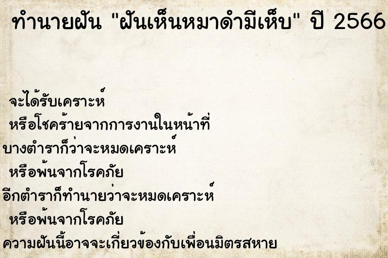 ทำนายฝัน ฝันเห็นหมาดำมีเห็บ